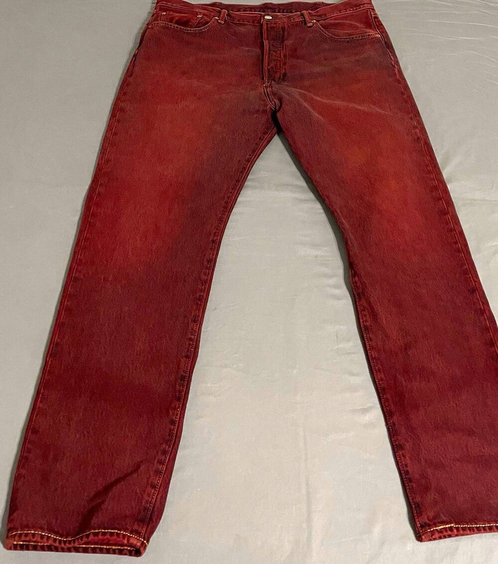 Levi's Mens Red Denim Jeans Dark Wash Straight Leg 5 Pocket Button Fly